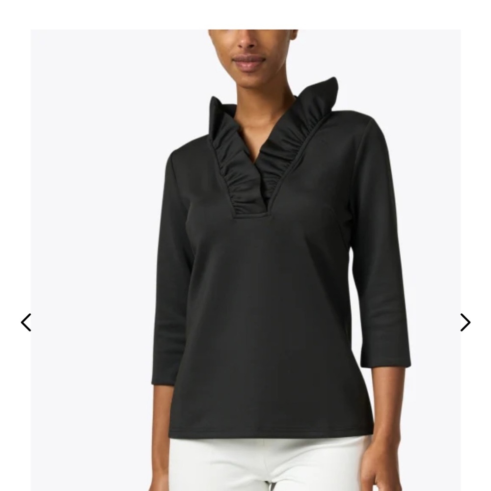 Gretchen Scott Designs Black Ruffle V-Neck Tunic Top